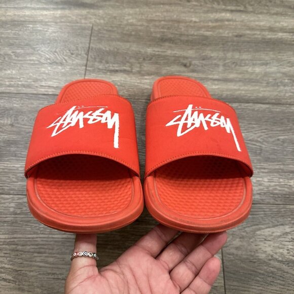 Nike x Stussy Benassi Slides Men Size 13 Sandals Habanero Red White CW2787-600 main image 4